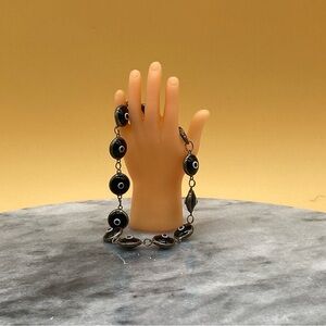 Vintage silver black white Fatima eye beads 925